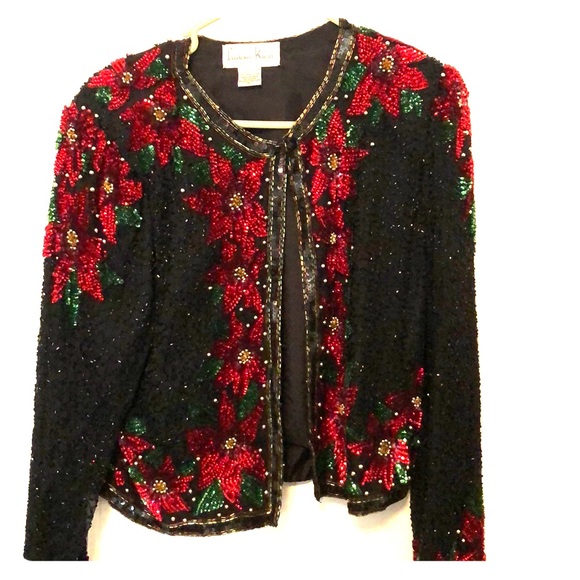 Laurence Kazar Jackets & Blazers - Vintage Beaded Poinsettia Petite Christmas Jacket